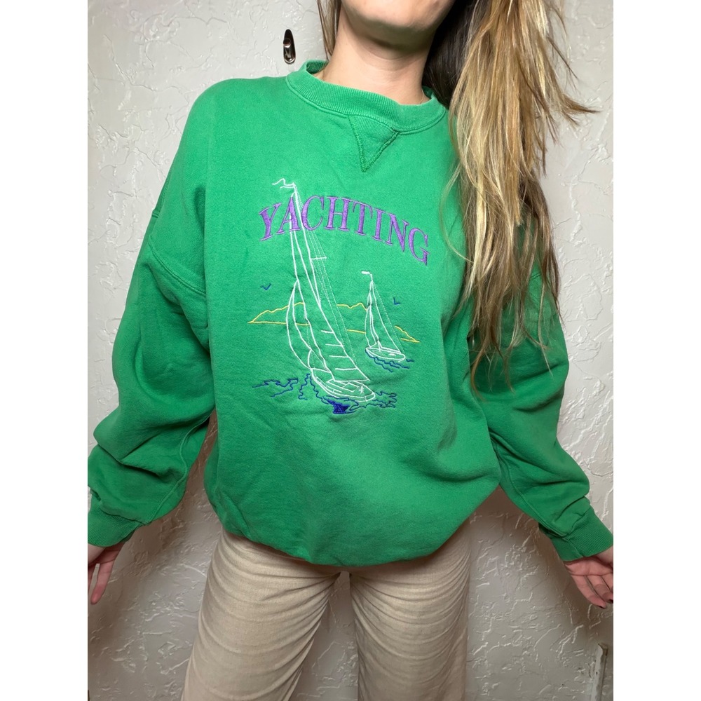 Vintage Santee HVYWT Yachting Sweatshirt Green XL Made in USA Nautical Sailboat